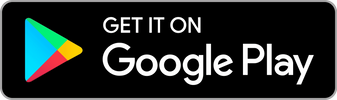 Google Play store download button with logo on black background.
