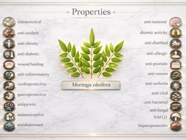 An overview of the multifunctional health properties associated with Moringa oleifera.
