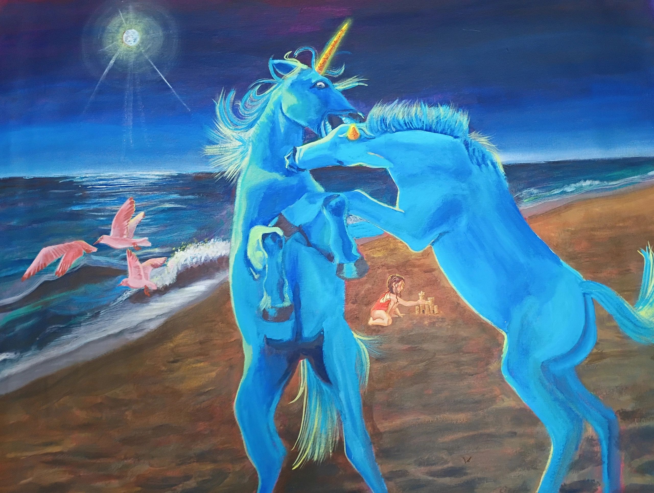 acrylic on canvas, building sandcastles