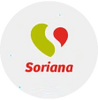 Soriana logo with green and red abstract shapes.