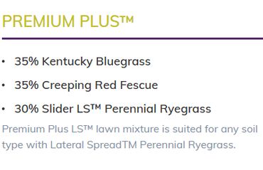 Lawn seed mix with Kentucky Bluegrass, Creeping Red Fescue, and Slider LS Perennial Ryegrass.