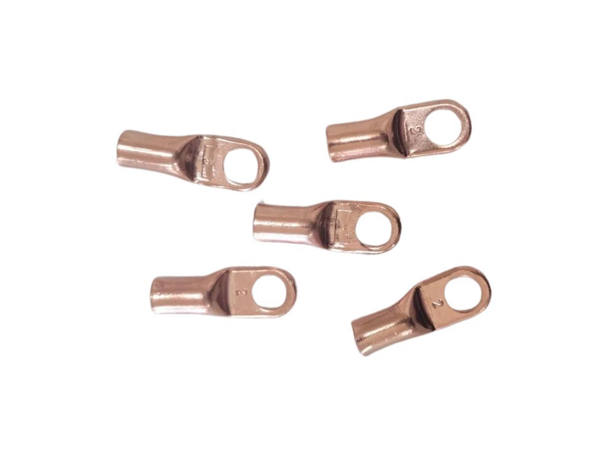 Copper Battery Cable Ends, 2 Gauge, 3/8 Inch Hole, 5 Pack