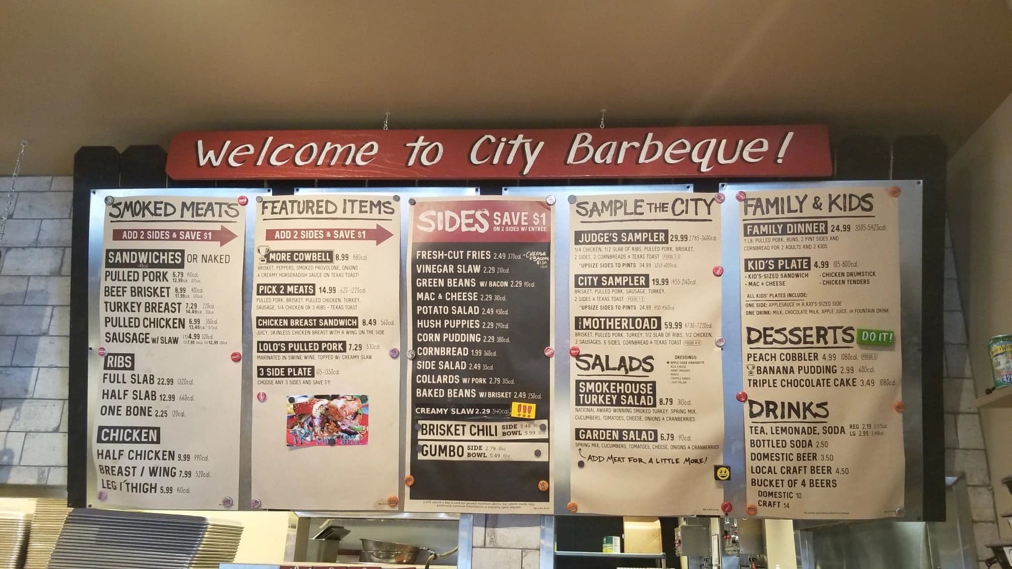 City barbeque sale menu