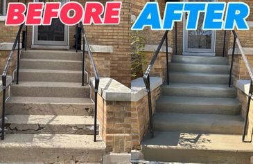 Before and after picture of renovated concrete steps.