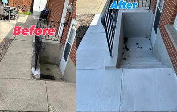 Basement entrance before and after cleaning and repair.