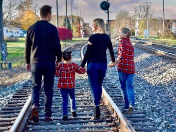 Family Portrait on railroad track in northern michigan