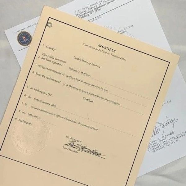 Apostille FBI Background Check issued by US State Department
