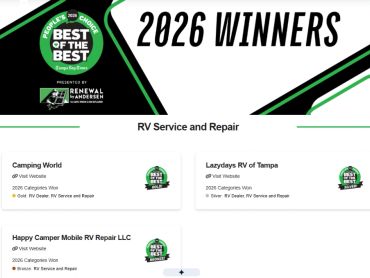2026 Best of the Best RV service and repair winners.