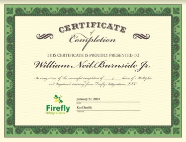 Certificate of completion awarded to William Neil Burnside Jr.