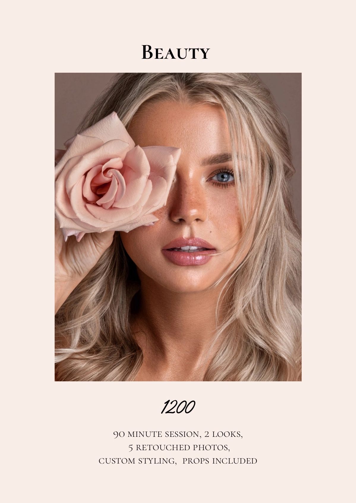 Close-up of a woman holding a pink rose over one eye, showcasing beauty and elegance.