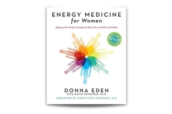 Energy medicine for women book cover. white background with 6 different bodies forming a circle in p