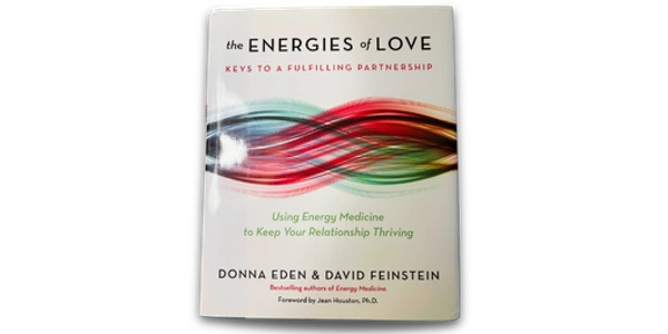 The energies of love book cover. White background with multicolored wavelengths