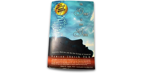 Cover of Genie in your Genes book, silhouette of face and sky background with DNA strand