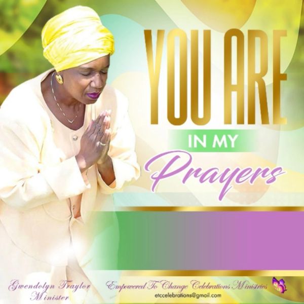 Woman praying with text 'You Are In My Prayers'.