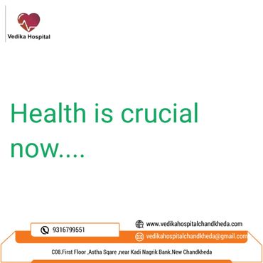 Health is crucial now message from Vedika Hospital with contact details.