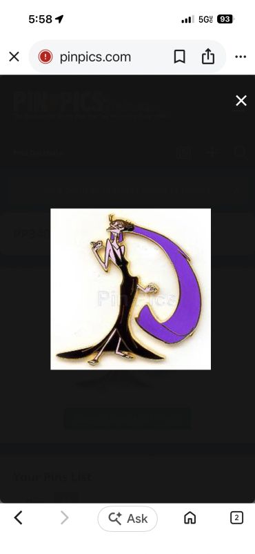 Cartoon character with long purple hair and black dress.
