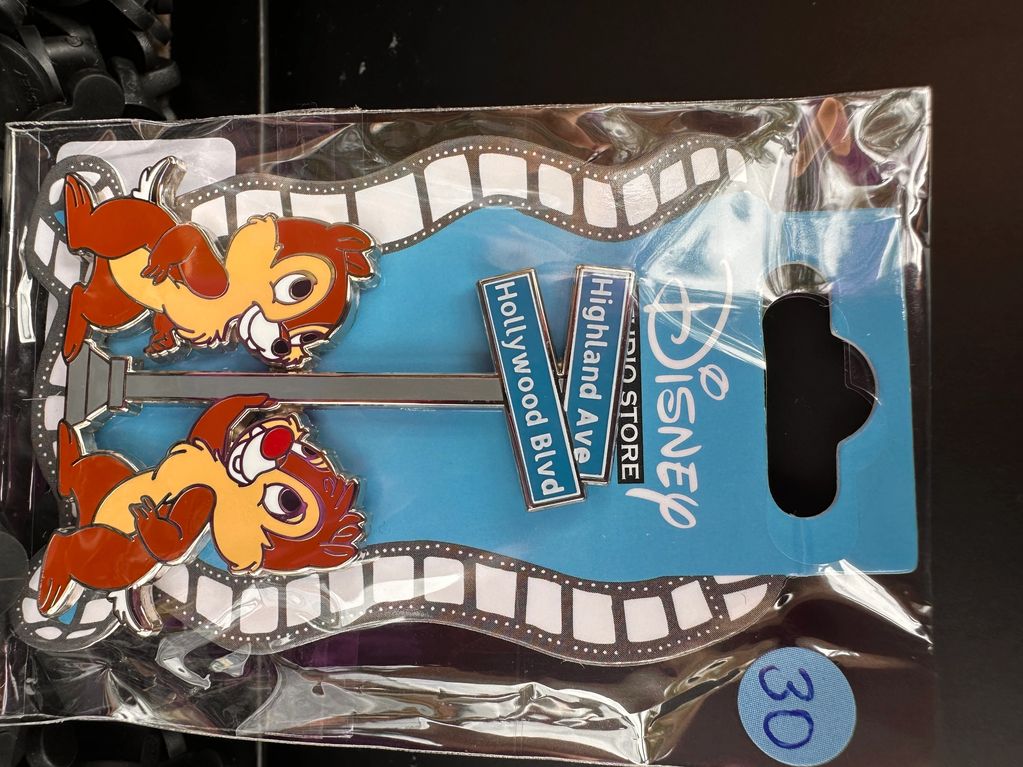 Disney pin featuring Chip and Dale with street signs.
