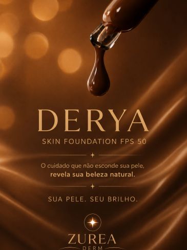 Close-up of a drop of Derya skin foundation with SPF 50 against a silky brown background.