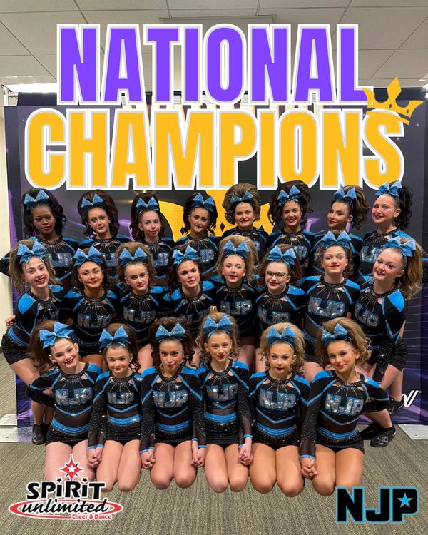 Cheerleading team celebrating their national championship win.