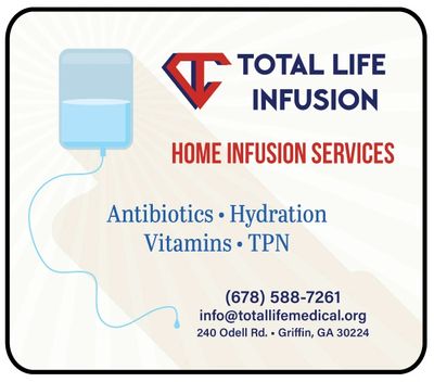 Home infusion, antibiotics, hydration, vitamins total life infusion Griffin savings Only here