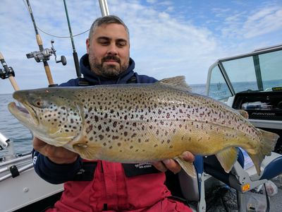 Captain Richard Hajecki fishing Brown Trout on lake Ontario