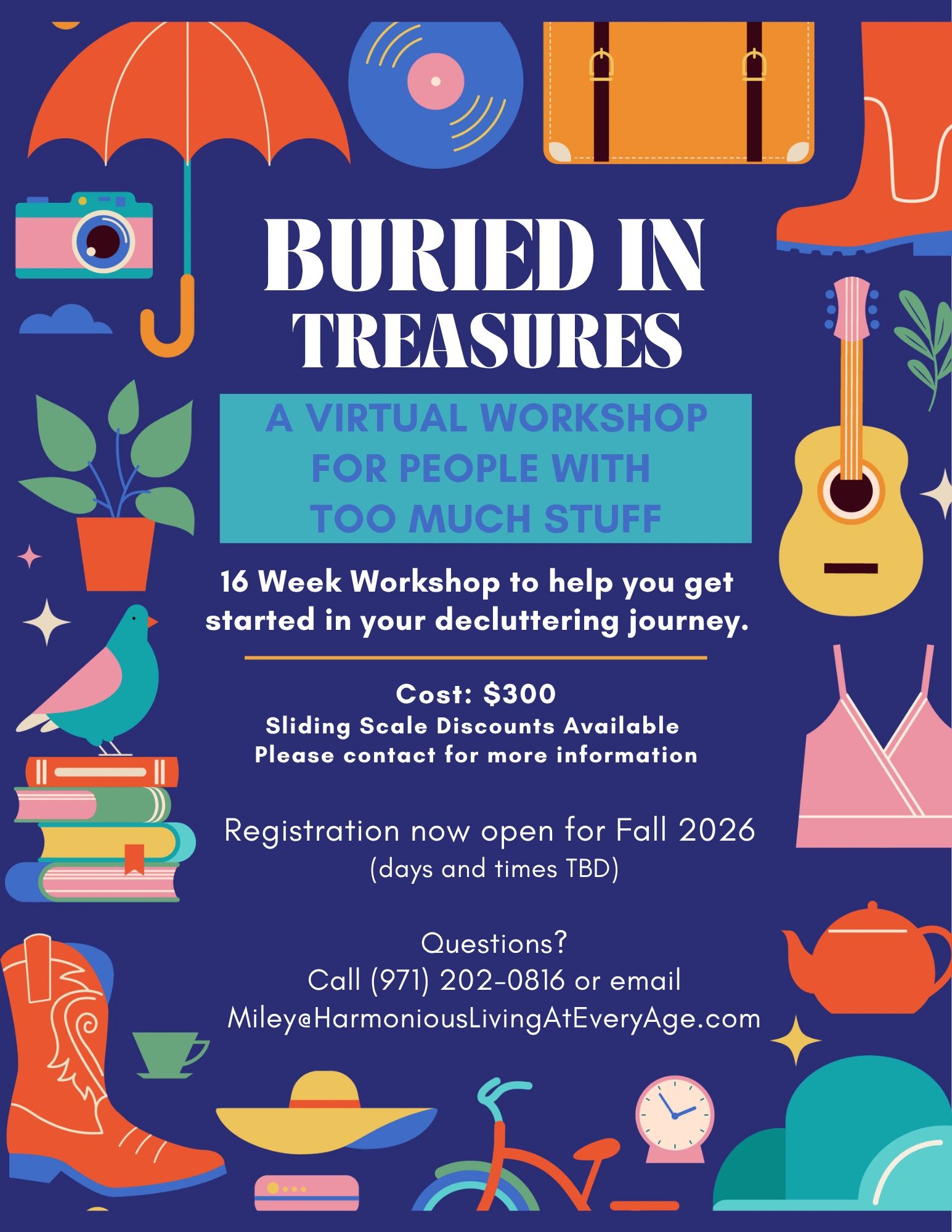 Virtual workshop on decluttering for people with too much stuff.