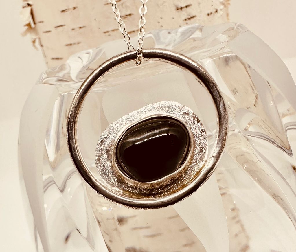 Black Star Diopside stone ethically sourced from Norway set in hand crafted fine silver bezel O fram