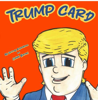 Cartoon illustration of Trump with a red background.