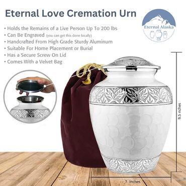 Eternal Love White and Silver Cremation Urns for Adult - Funeral Urns - With FREE SHIPPING
