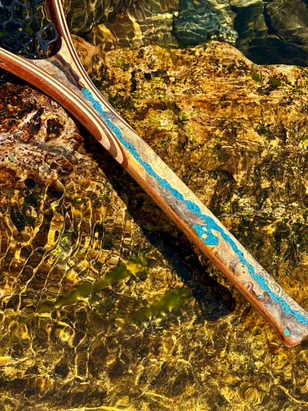 Timber Fly Custom Wood Fly Fishing Net Lake #269 Buckeye Burl with Turquoise inlay ...