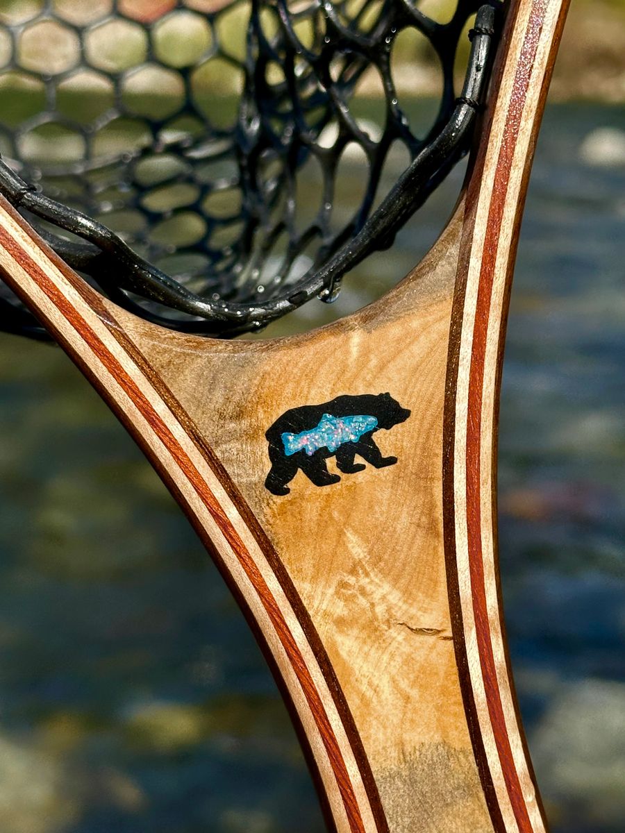 Custom Wood Fly Fishing Net Lake #301 Buckeye Burl with Turquoise inlay