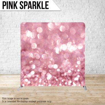 Pink sparkle backdrop with glowing bokeh lights.