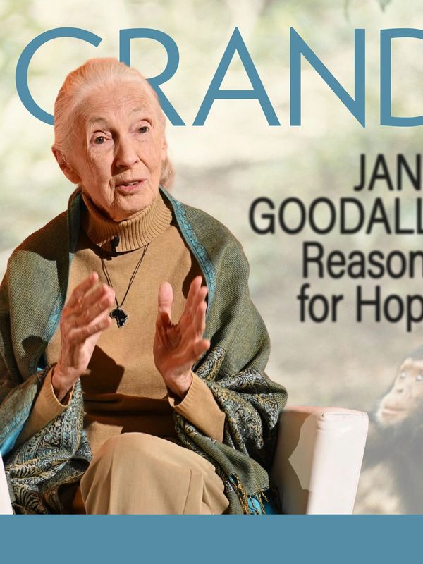 Jane Goodall speaking about hope in a serene setting.