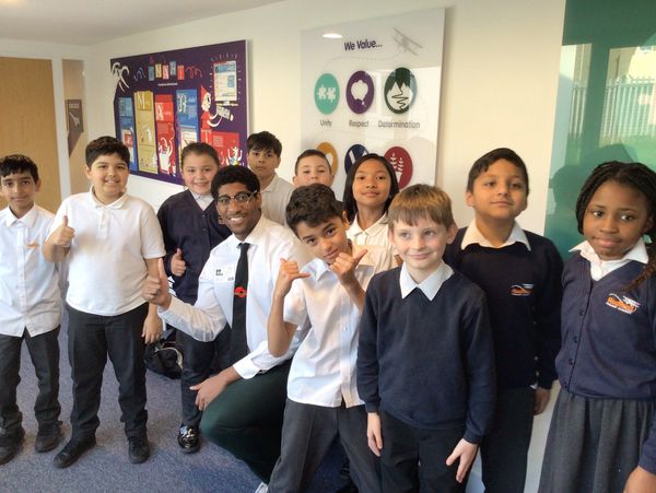 Happy students posing together