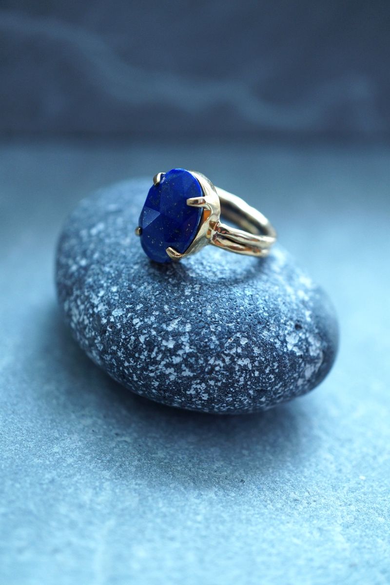 Gold Lapis Lazuli Titanium Ring  Gemstone ring  Gold ring  Crystal jewellery  Lapis Lazuli jewellery  Various widths  Custom made