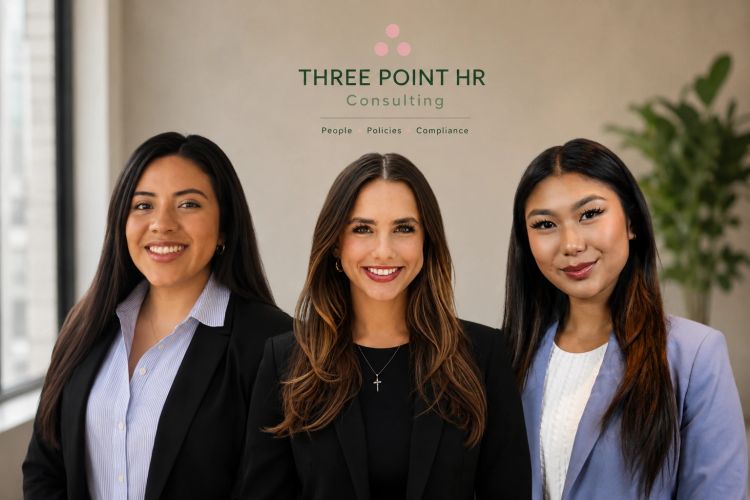 Three professional women smiling, representing Three Point HR Consulting.