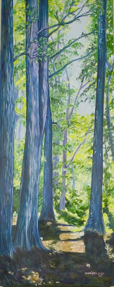Morning Path- 16 x 40 x 1.5 Gallery Wrapped Oil on Canvas. Henrietta Beightol