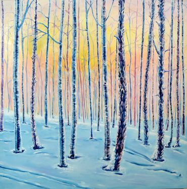 Snowy Morning. Oil on Canvas. 36 x 36 x 1.5. Henrietta Beightol