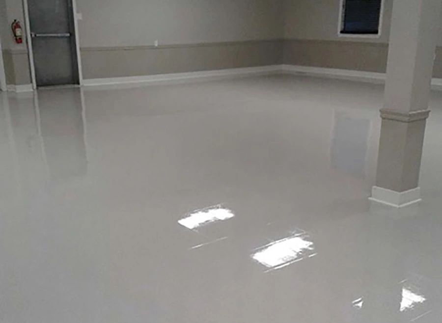 Shiny floors at a recreation hall, after being stripped and waxed.