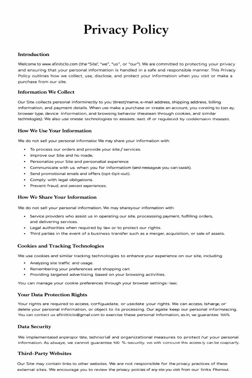 Privacy policy document outlining data collection and protection practices.