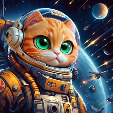 TiCkTOM astronaut cat ready for tap-to-earn game adventure, featuring strategic challenges.