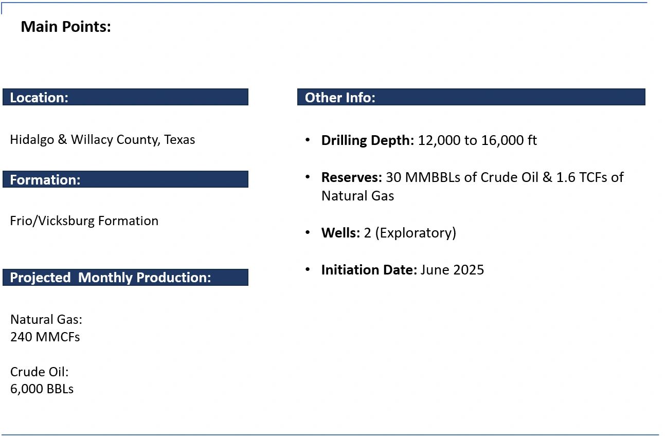 Summary of oil and gas project details in Hidalgo &amp; Willacy County, Texas.