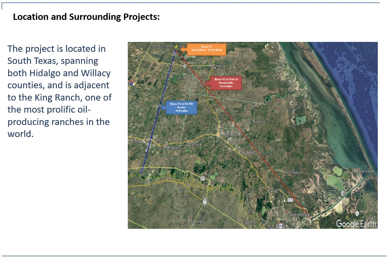 Map showing a South Texas project location near Hidalgo and Willacy counties adjacent to King Ranch.