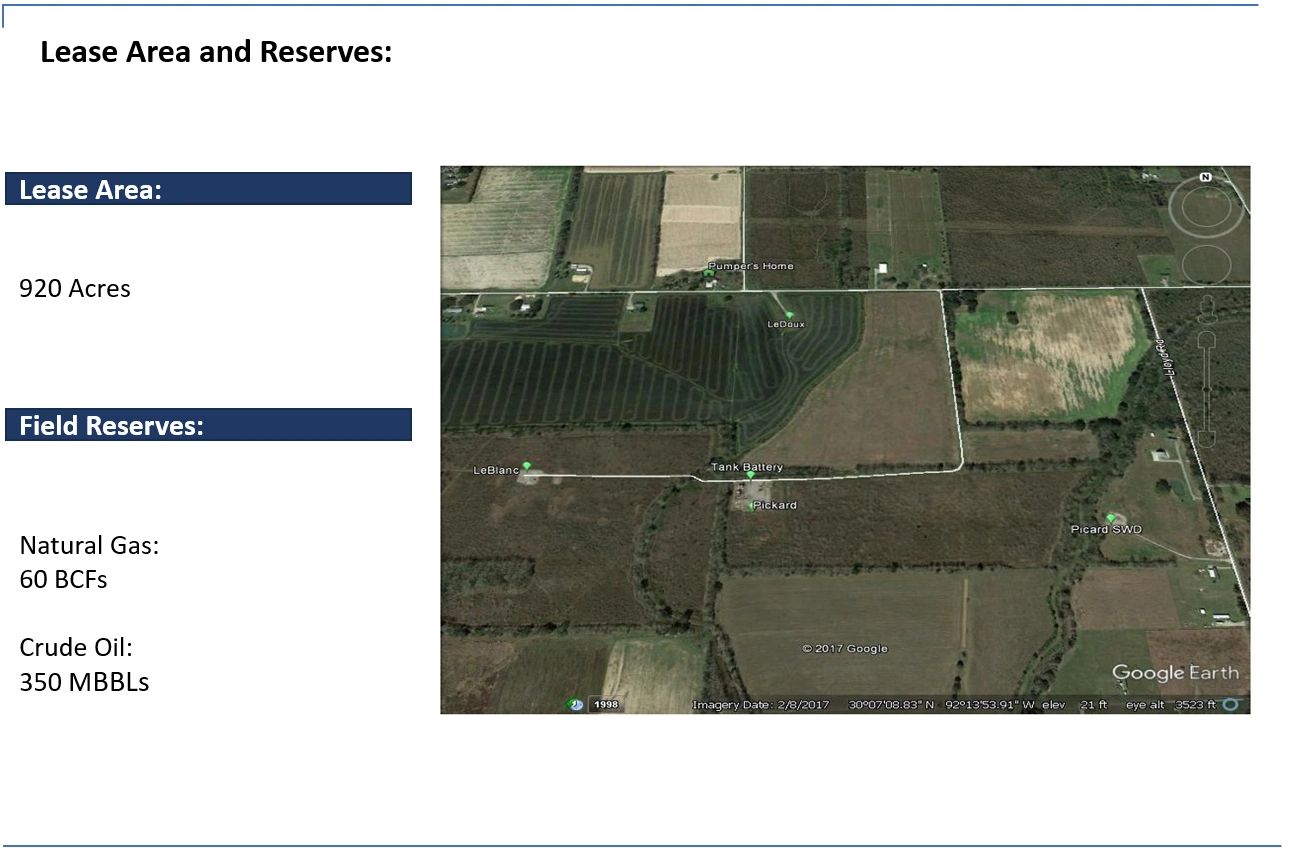 Aerial map showing lease area and reserves for natural gas and crude oil.
