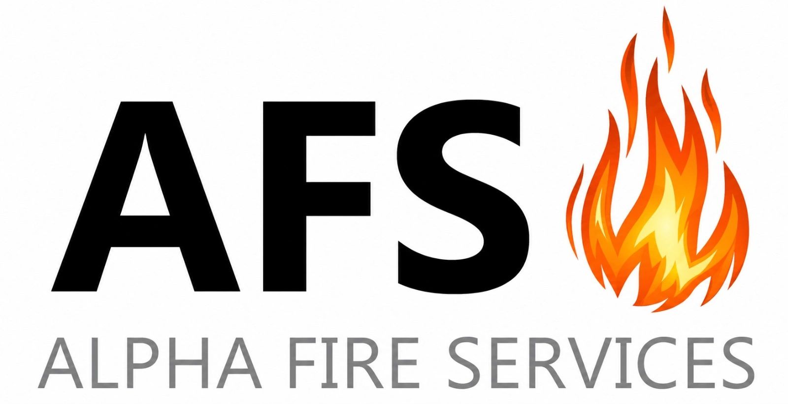 Logo for Alpha Fire Services with flames symbol.