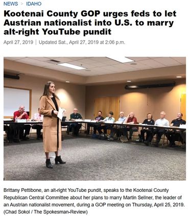 Woman speaks at GOP meeting about marrying Austrian nationalist.
