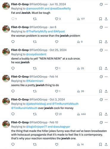 Screenshot of tweets containing antisemitic remarks and hateful language.