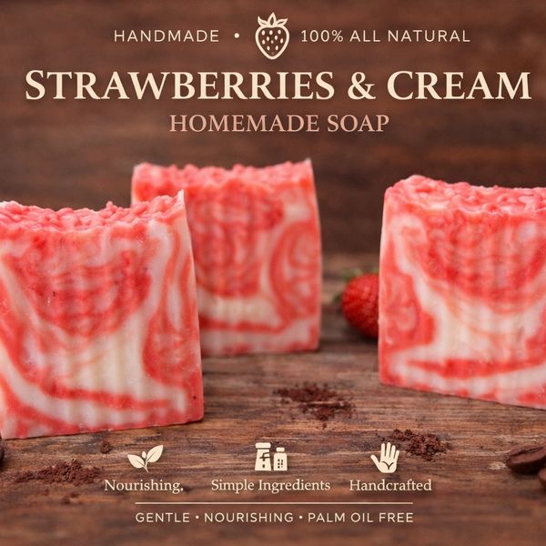 Handmade Strawberries & Cream soap, natural and nourishing.