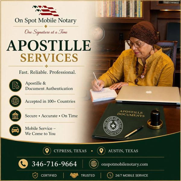 Texas apostille and document legalization services for international use in Cypress, Austin,Texas