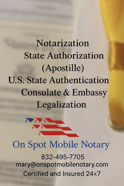 Embassy & Consulate Legalization – Expert Handling for Non-Hague Countries,On spot mobile notary,TX